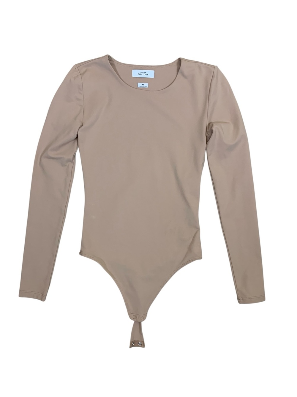 Babaton Contour Beige Long Sleeve Crew Neck Thong Bodysuit XS Stretch